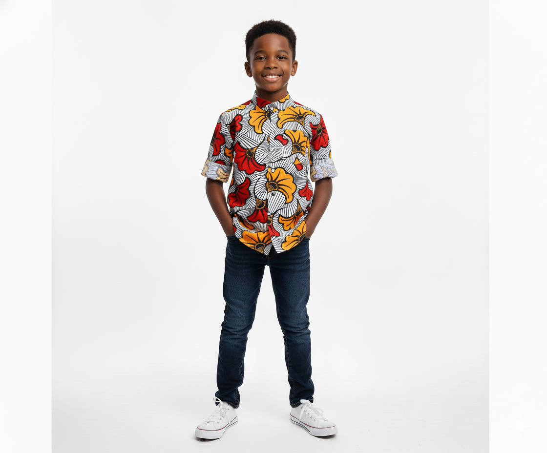 Chemise wax garçon col Mao MPESA – tenue africaine enfant élégante