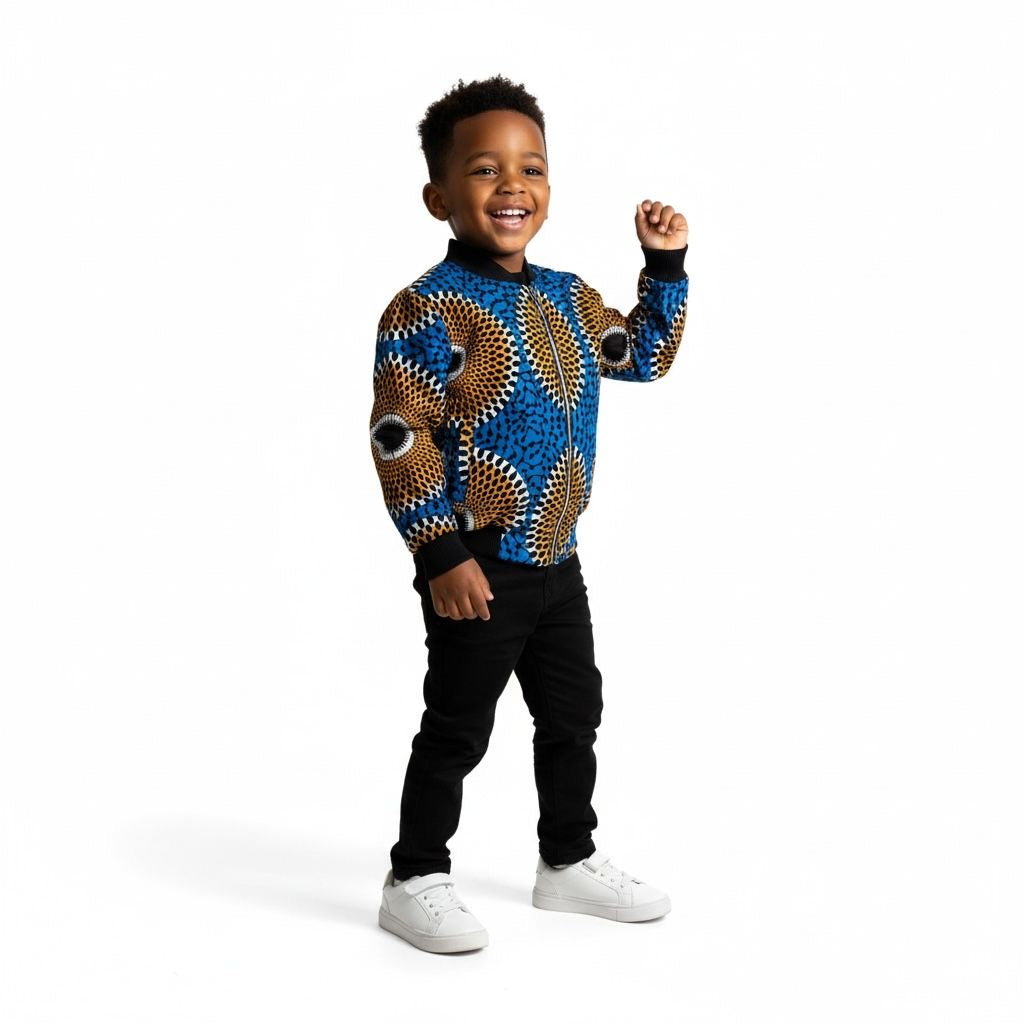Bomber enfant ESEKA en wax africain – Veste artisanale mixte 2 à 12 ans
