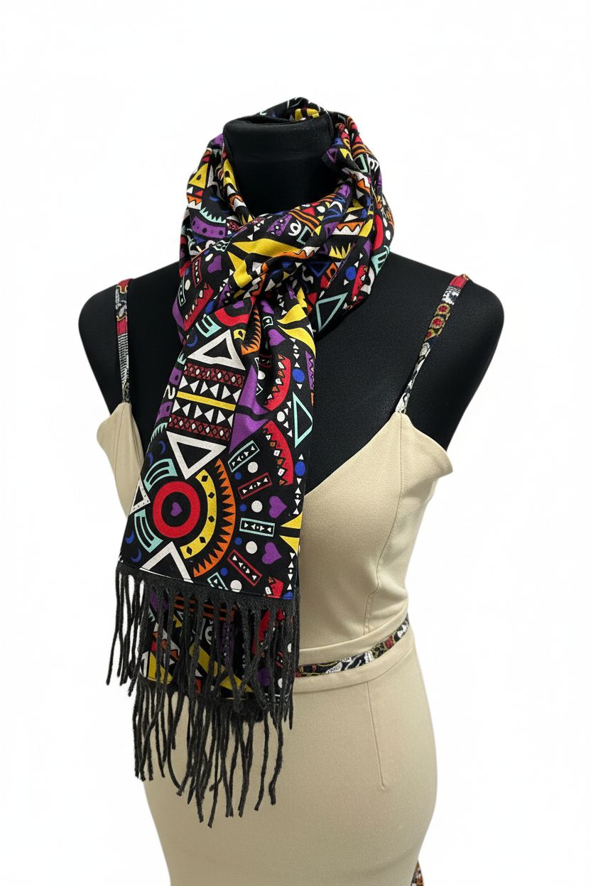 Écharpe NTEPPE -mixte wax & Polaire-Fait Main