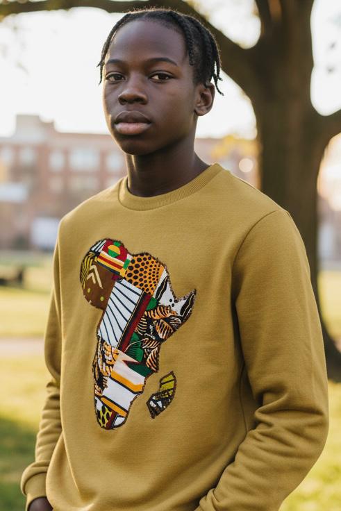 SWEAT-SHIRT ENFANT PERSONNALISÉ -CARTE D’AFRIQUE EN WAX GARÇON