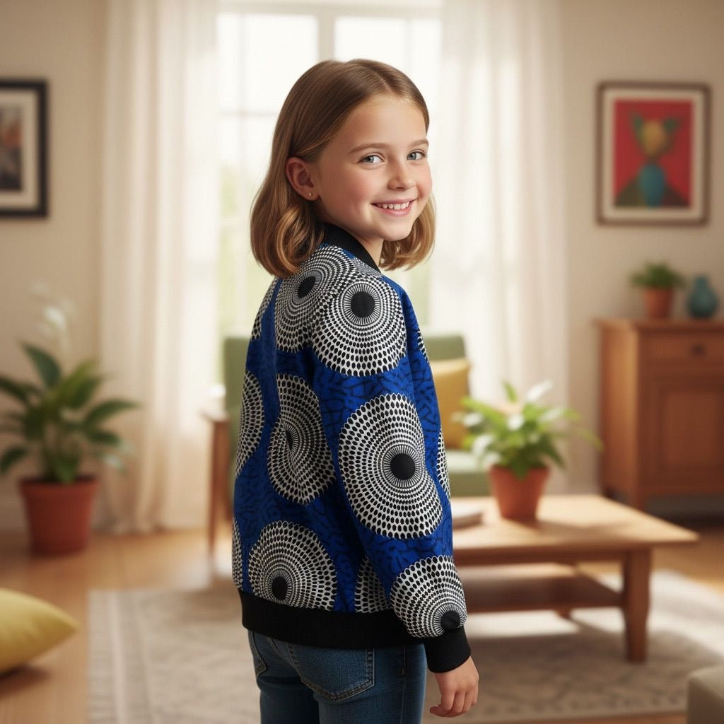 Bomber enfant MWANO en wax africain – Veste artisanale mixte 2 à 12 ans