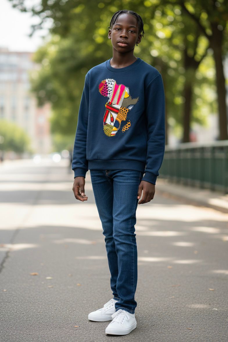 Sweat-shirt unisexe pour enfant avec motif graphique, idéal pour un style streetwear décontracté.