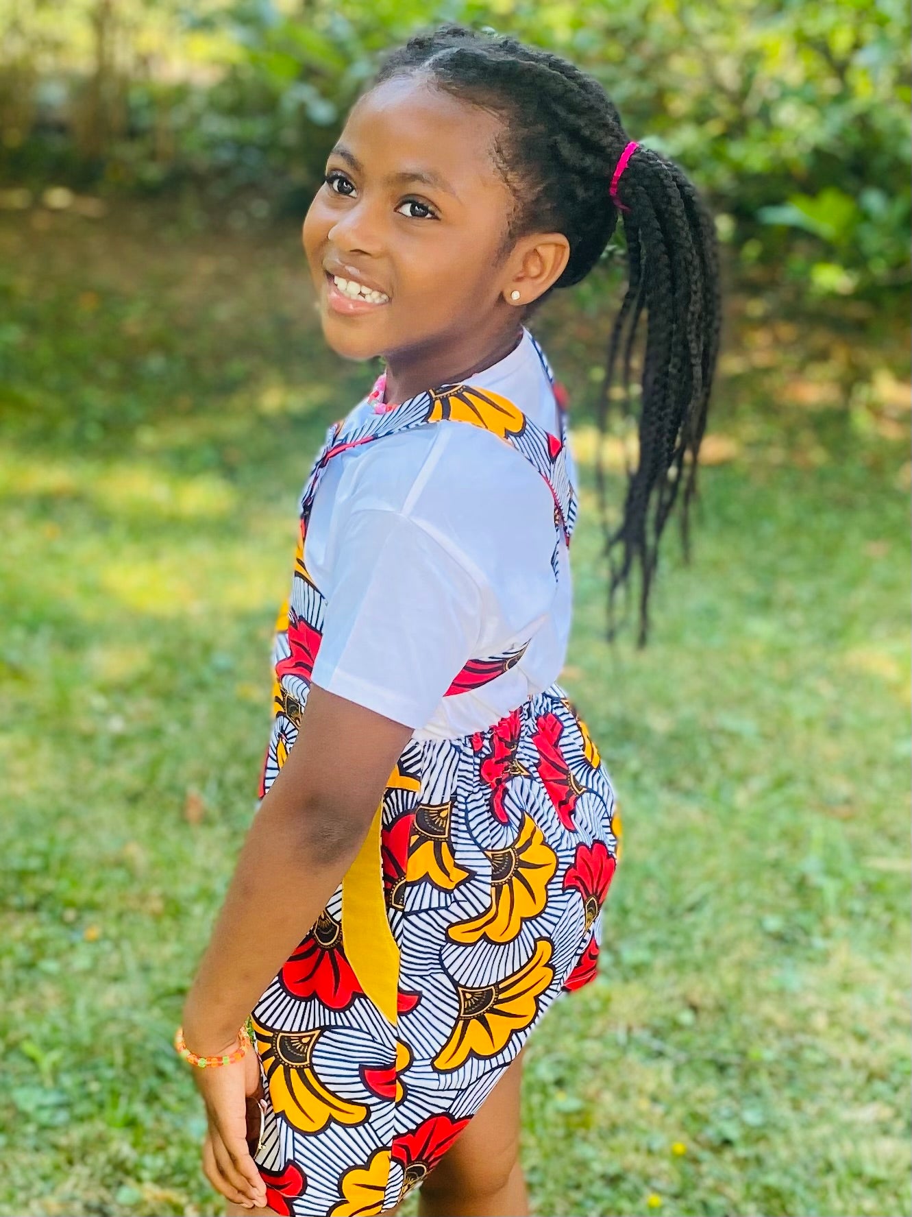 robe salopette réglable colorée en tissu africain traditionnel fleurs de mariage