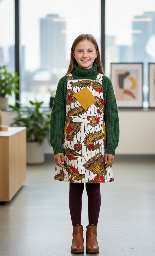 Salopette wax enfant portée en look hiver avec pull et bottines