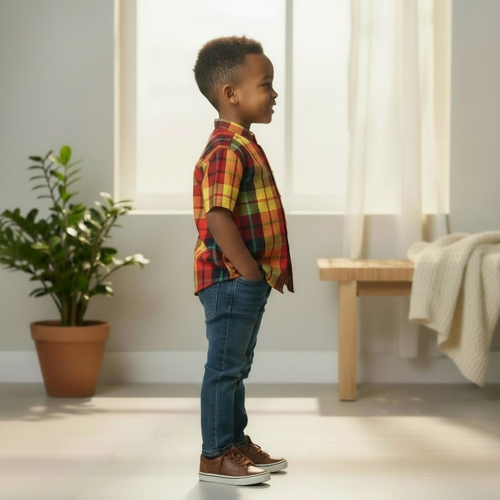 Chemise enfant en MADRAS – Col Mao | 100% coton – Style afro moderne