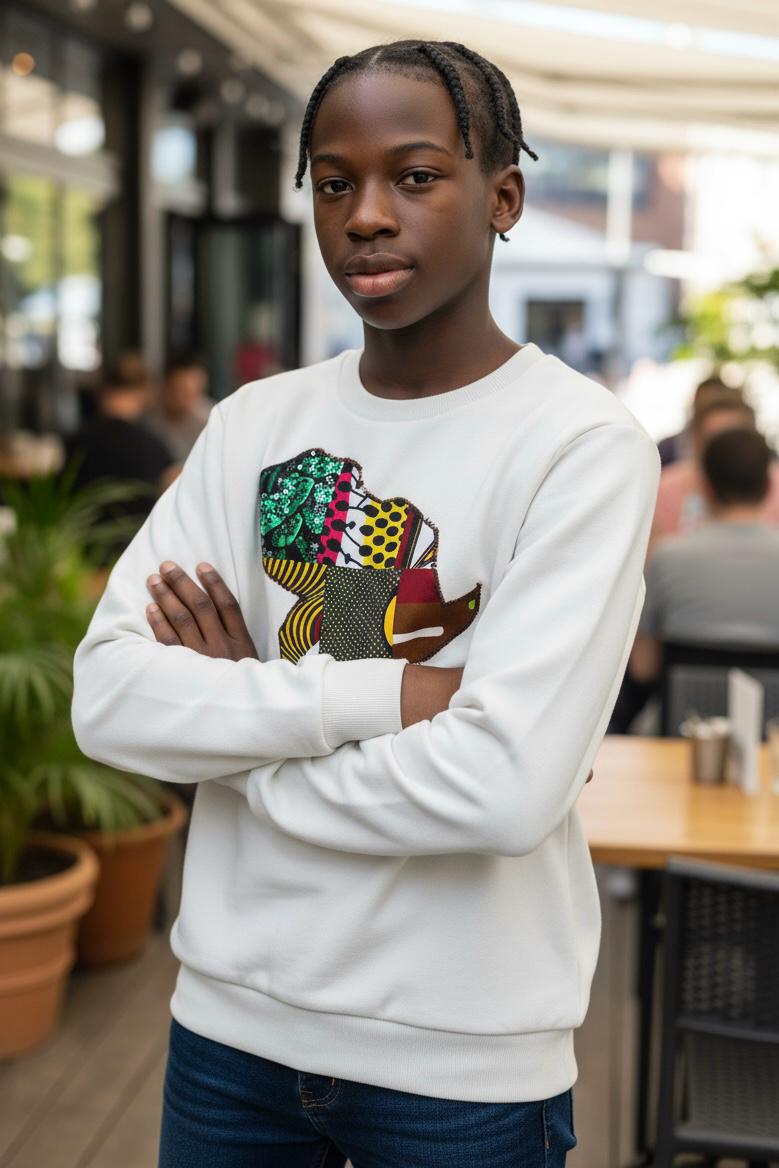 Enfant en sweat-shirt mixte au look urbain, tenue moderne adaptée à toutes les saisons.