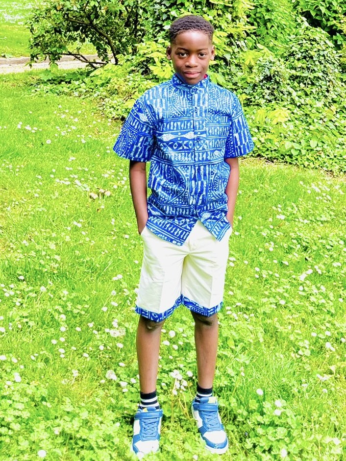 Ensemble Nde garçon – Chemise Ndop & bermuda lin avec détails assortis