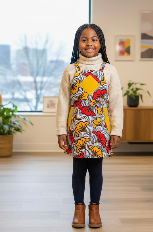 Salopette wax enfant associée à un pull en laine pour un look hiver cosy.