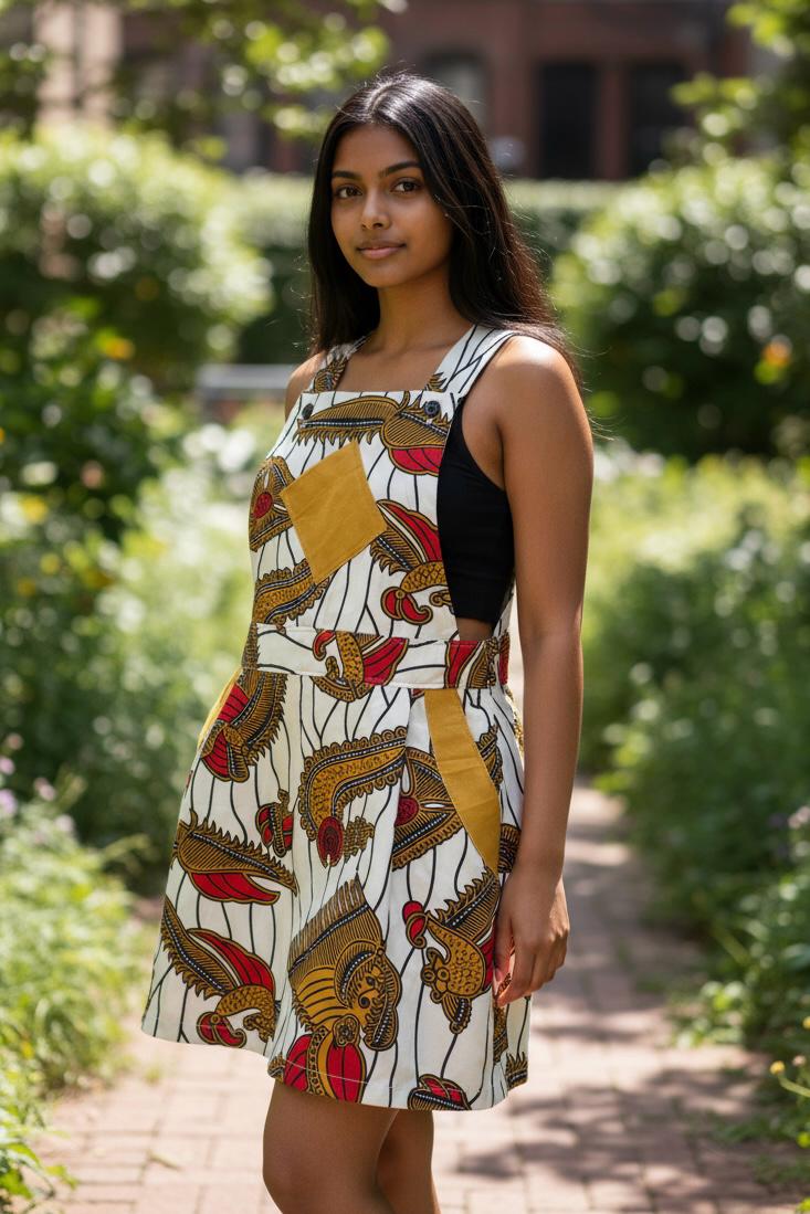 Vêtement enfant : salopette en wax multicolore pour fille, coupe confortable et style vibrant.