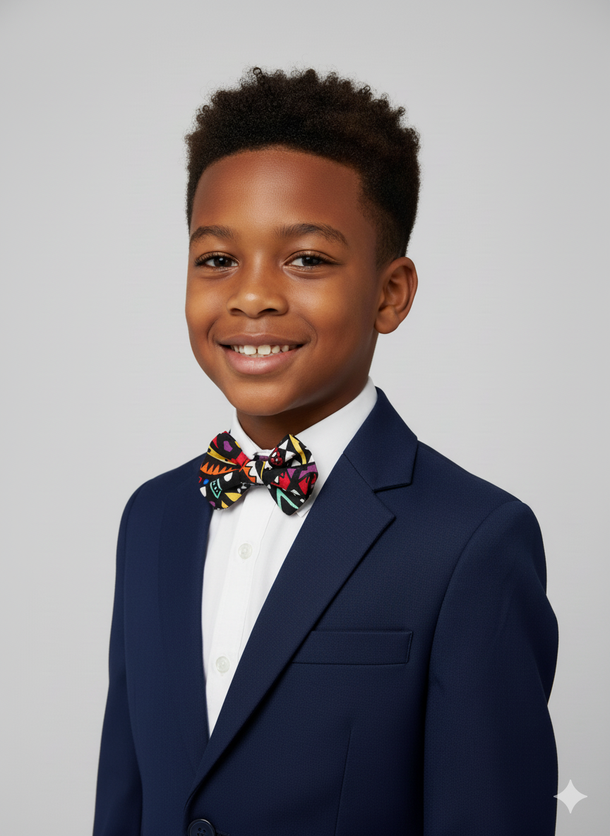 Nœud papillon pour enfant, tissu coloré, confortable et facile à porter pour une tenue habillée.