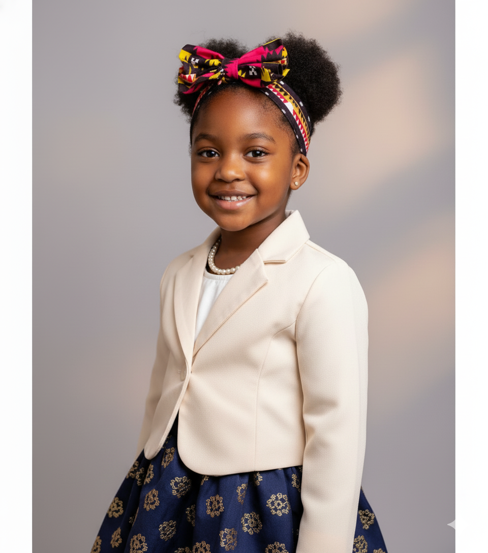 Bandeau en tissu wax fait main pour petite fille, style ethnique chic et confortable.