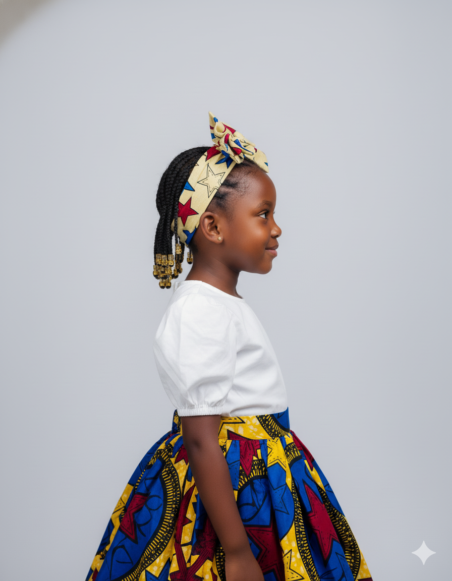 Bandeau cheveux pour petite fille, tissu wax africain, parfait pour mariage ou fête.