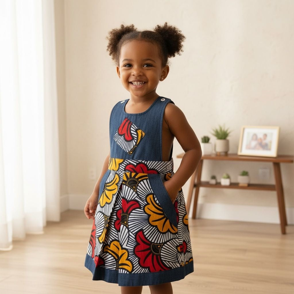 Salopette fille MPESA Denim – tenue wax enfant