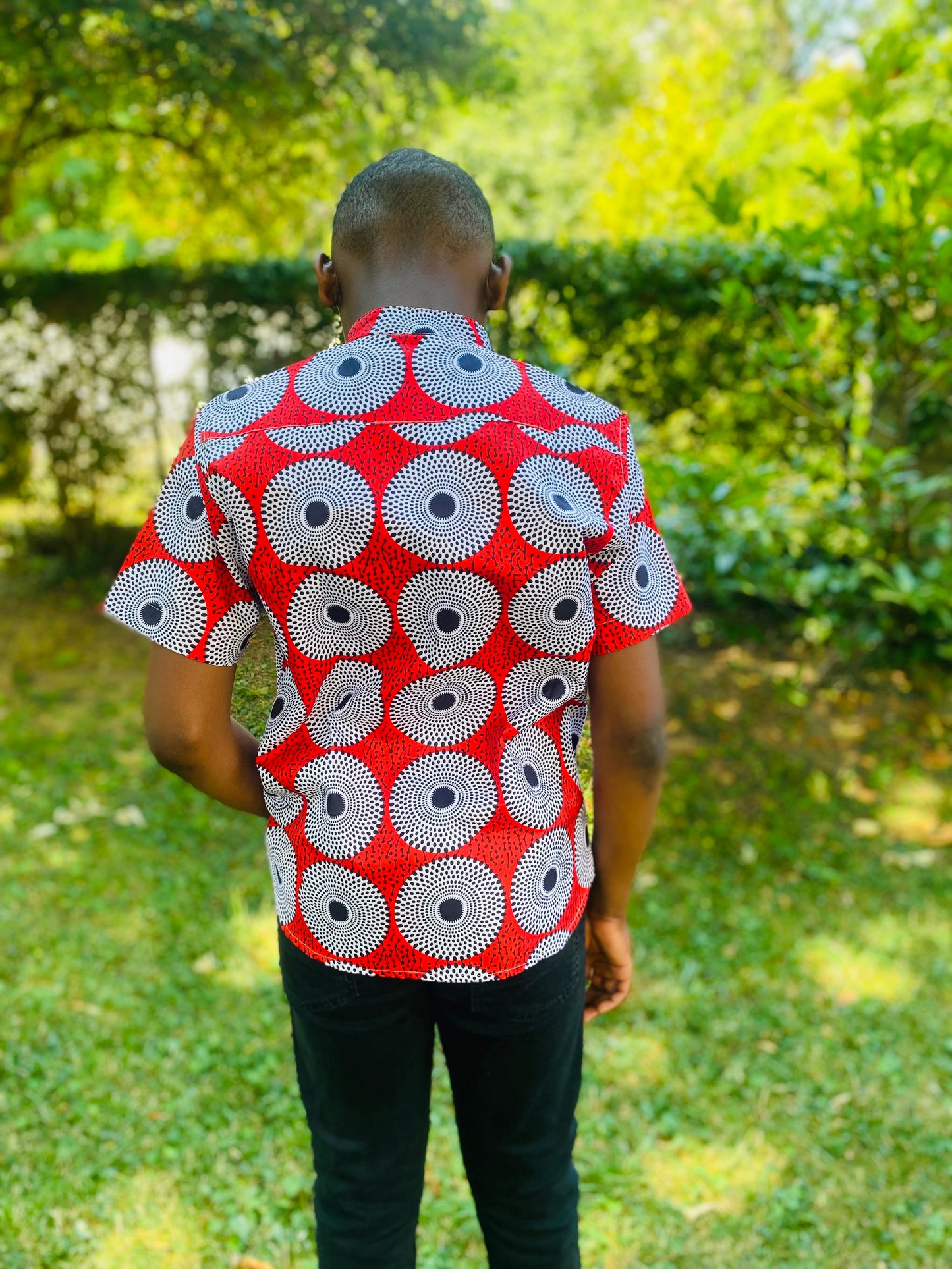 Chemise garçon en wax MUAYE-Col Mao, manches courtes