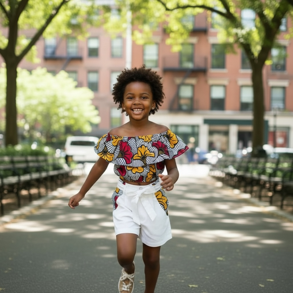 Ensemble short wax enfant MPESA – tenue africaine été fille confortable