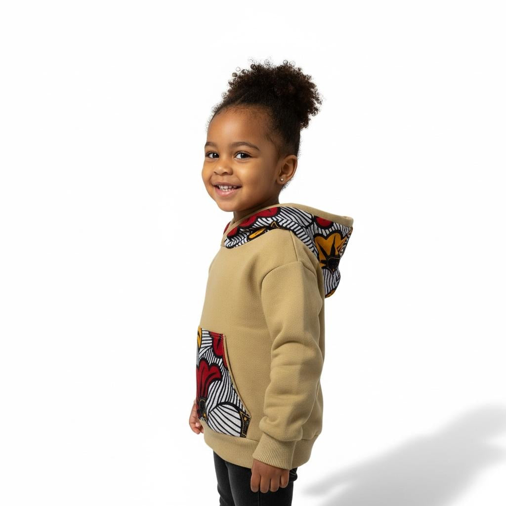 Sweat-shirt mixte enfant fait main, customisé en wax fleuri inspiré des tissus de mariage