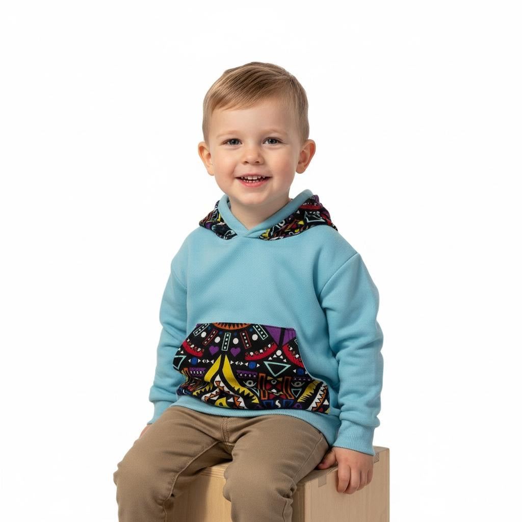 Sweat-shirt enfant à capuche NTEPPE fait main, coton doux avec capuche et poche en wax coloré