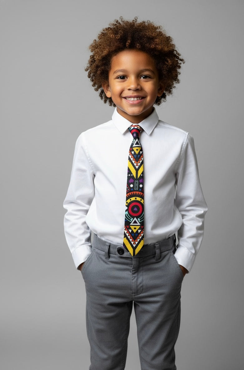 Cravate NTEPPE enfant mixte en wax 100 % coton, artisanale et colorée, longueur 110 cm et largeur 5 cm, confection faite main