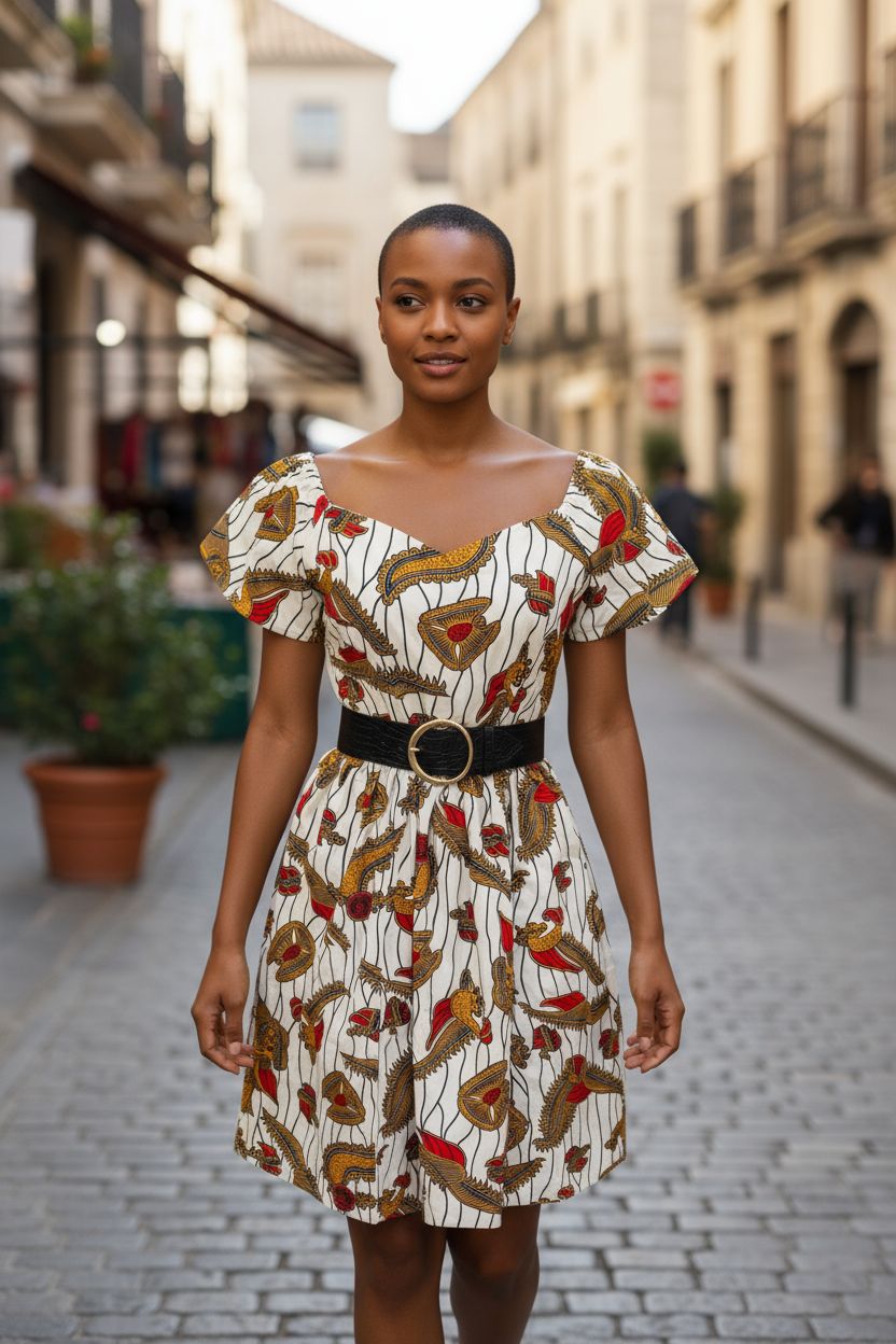 Robe d'été en wax EBELLE -épaules dénudées