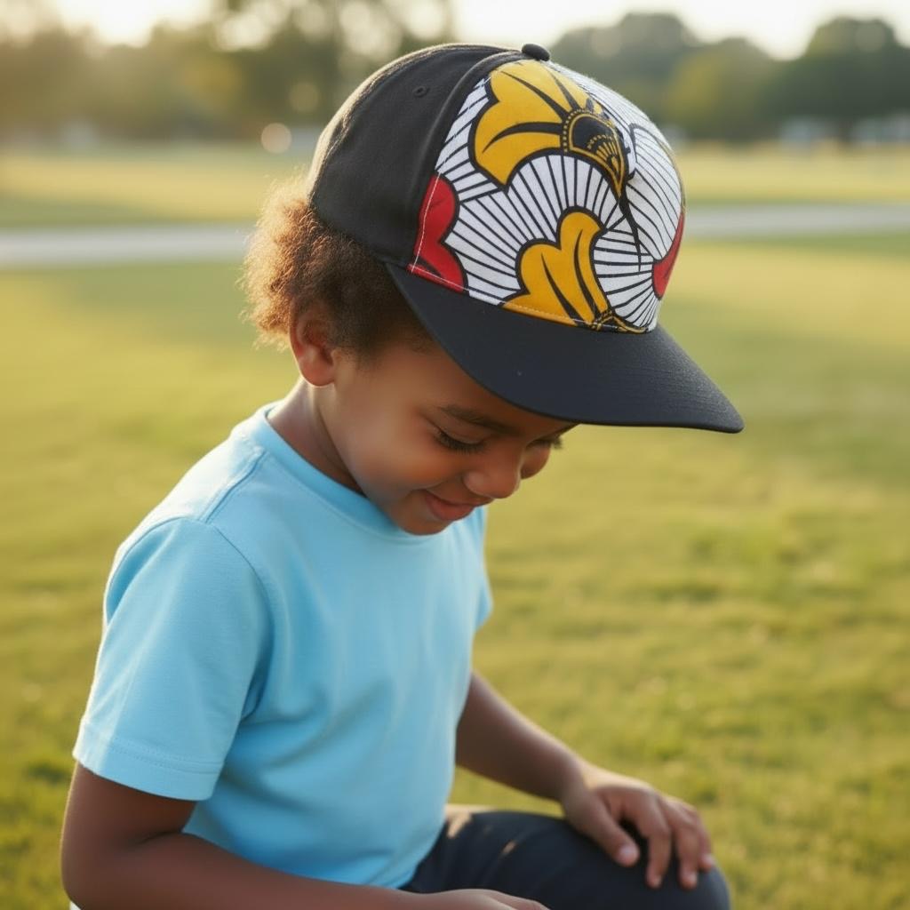 Casquette Enfant MPESA Noir en Wax Style Afro Moderne 2-12 ans
