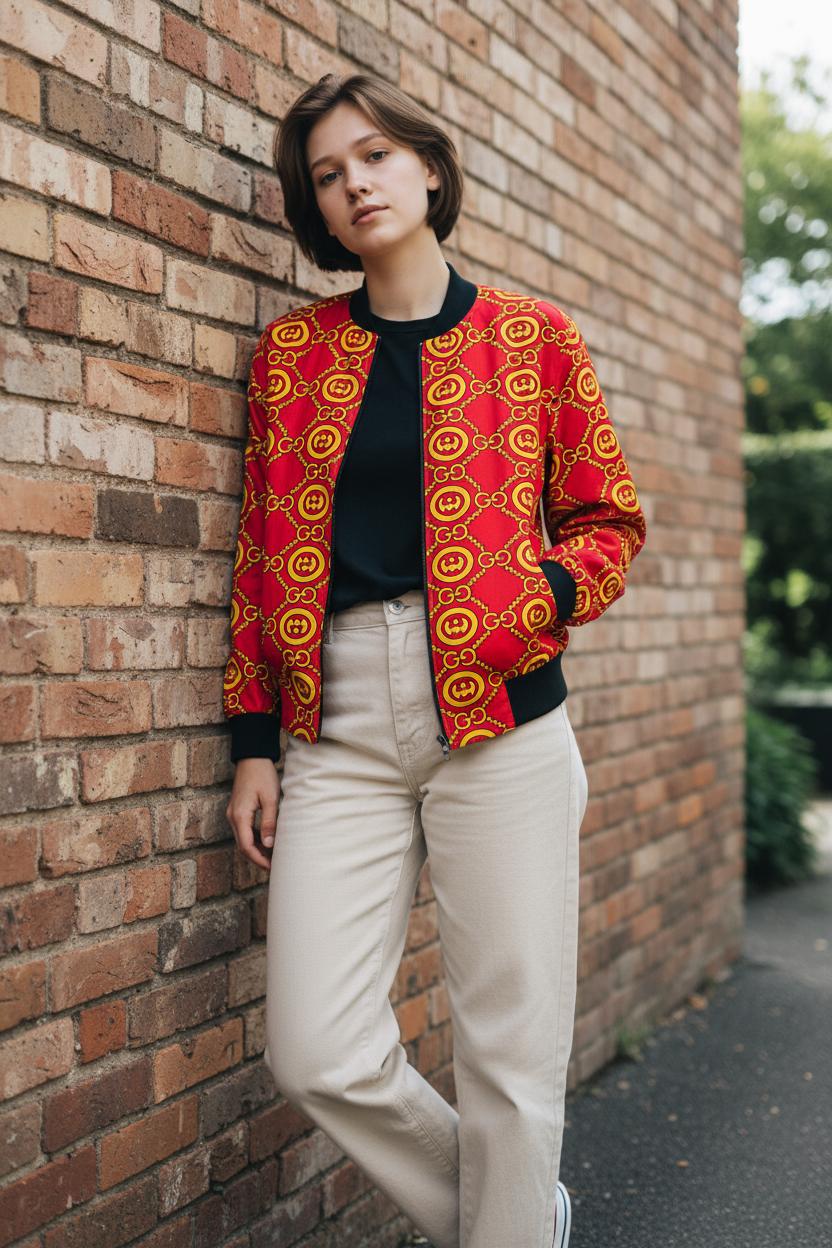 Détail du bomber BATOURI mixte avec fermeture avant, confection artisanale, style afro moderne,  pour adultes.