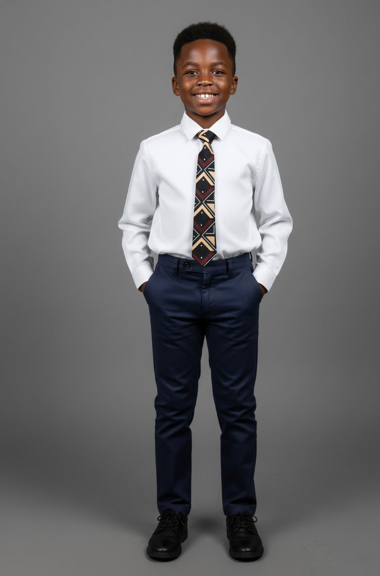 Cravate BOGOLAN enfant mixte en wax 100 % coton, artisanale et colorée, longueur 110 cm et largeur 5 cm, confection faite main