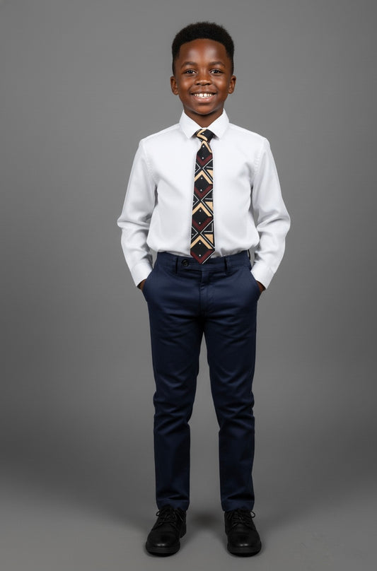 Cravate BOGOLAN enfant mixte en wax 100 % coton, artisanale et colorée, longueur 110 cm et largeur 5 cm, confection faite main