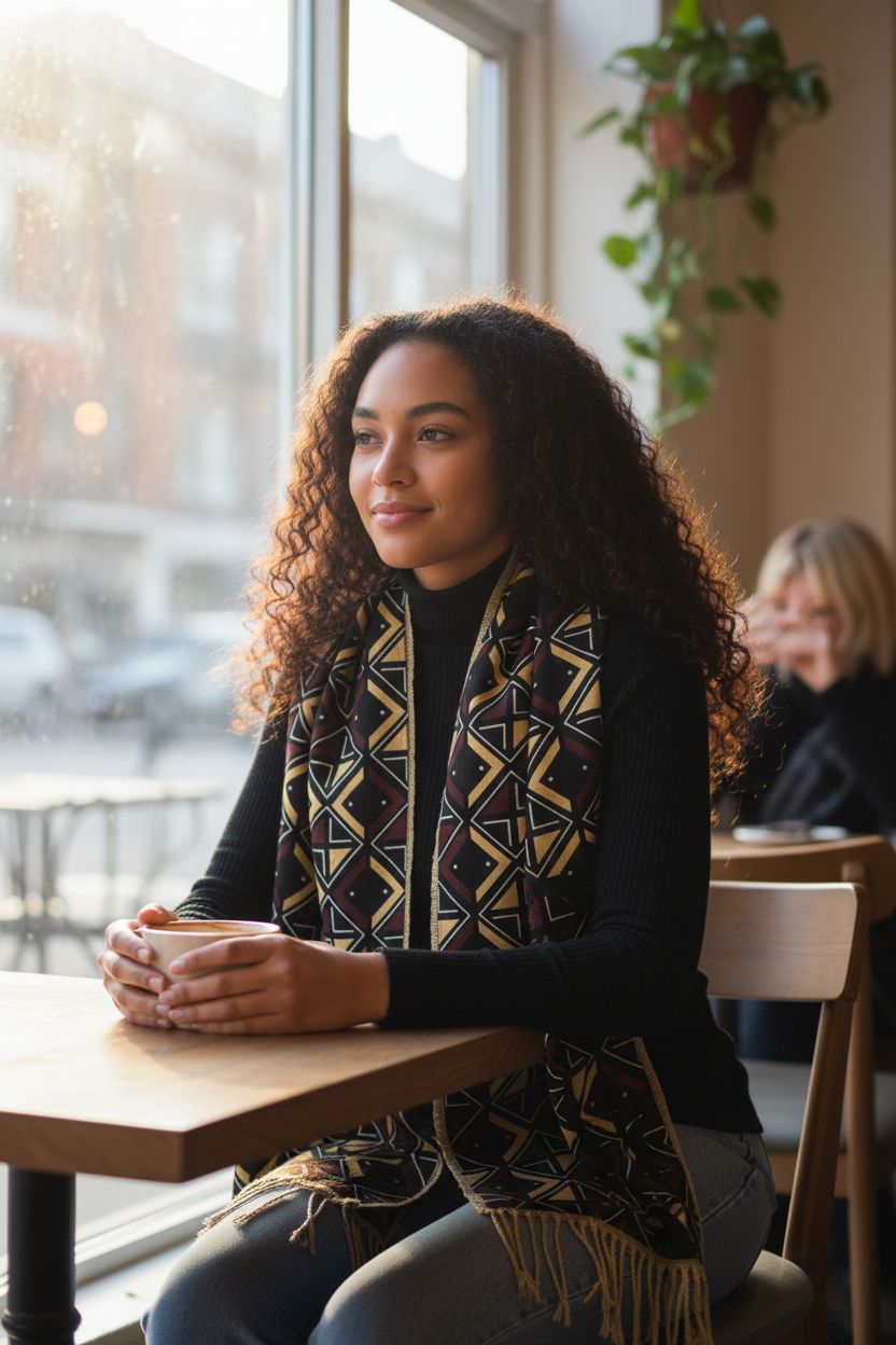 Écharpe artisanale mixte wax et polaire chaude beige – style unique et fait main