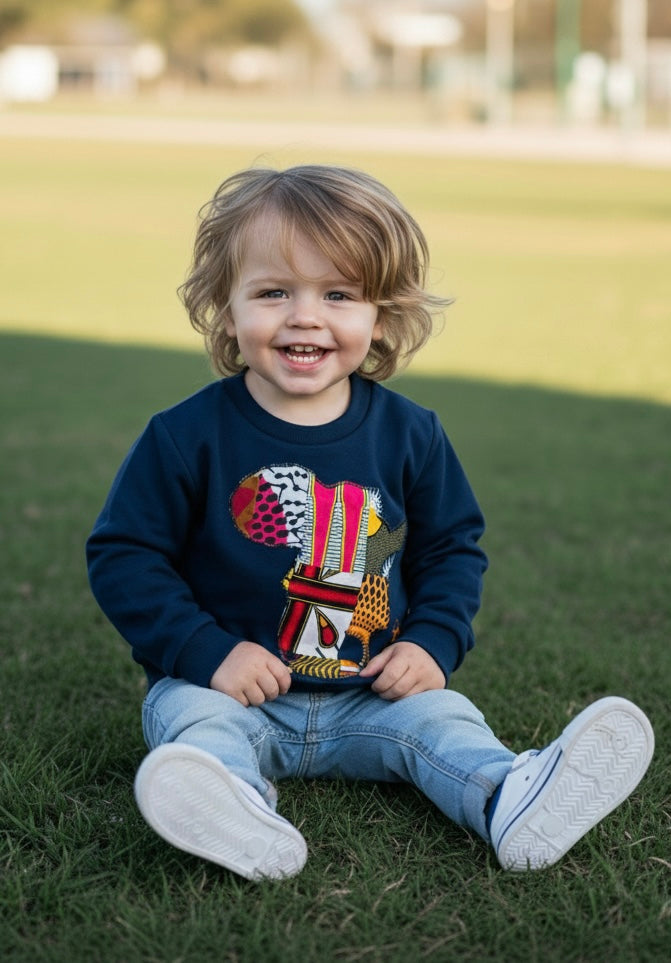 SWEAT-SHIRT ENFANT PERSONNALISÉ - CARTE D’AFRIQUE EN WAX GARÇON