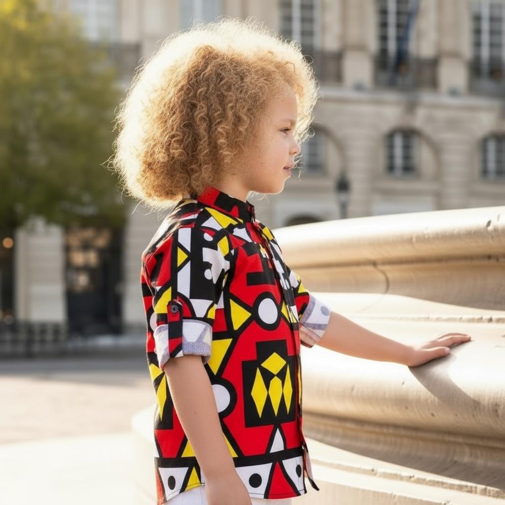 Chemise à manches longues en wax coloré pour garçon – vêtement africain fait main