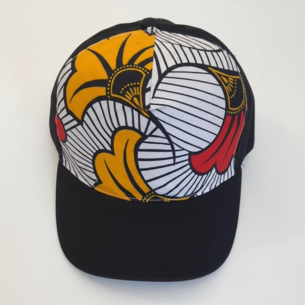 Casquette MPESA noir en coton avec tissu wax Fleur de Mariage, casquette artisanale afro moderne ajustable pour enfant