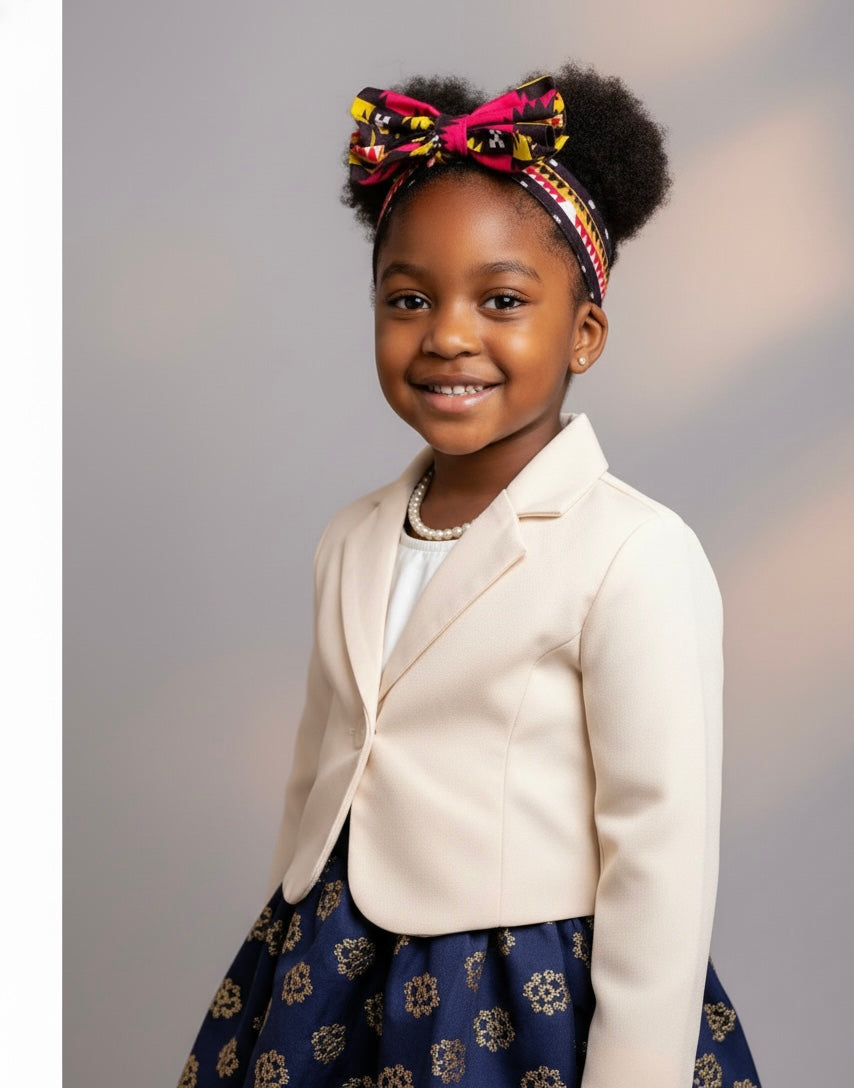 Bandeau en tissu wax fait main pour petite fille, style ethnique chic et confortable.