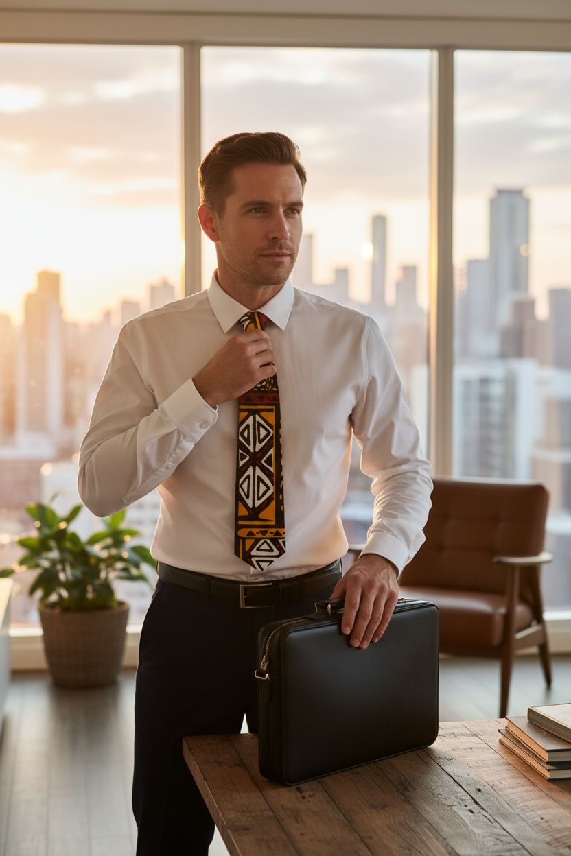 Cravate en wax unisexe, idéale pour apporter une touche ethnique et élégante à une tenue masculine ou féminine.