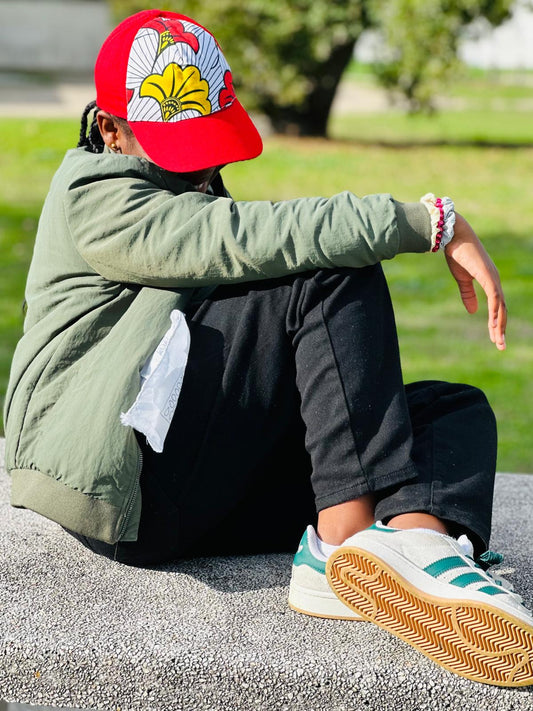 Casquette enfant mixte rouge tissu wax à fleur de mariage
