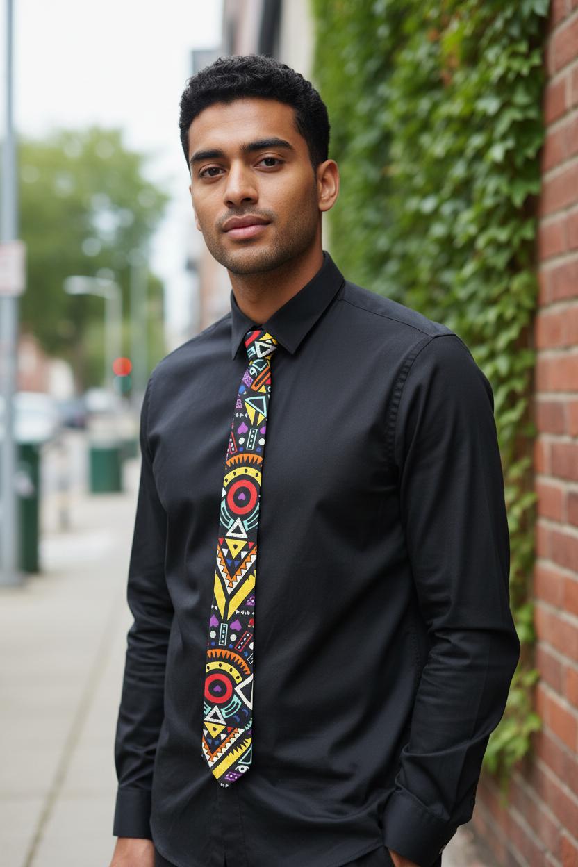 Cravate Nteppe en coton graphique, modèle unisexe fabriqué à la main.
