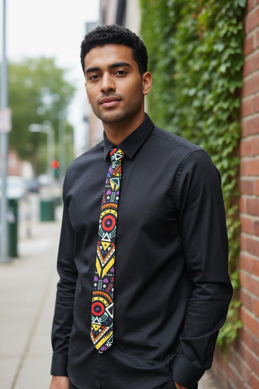 Cravate Nteppe en coton graphique, modèle unisexe fabriqué à la main.