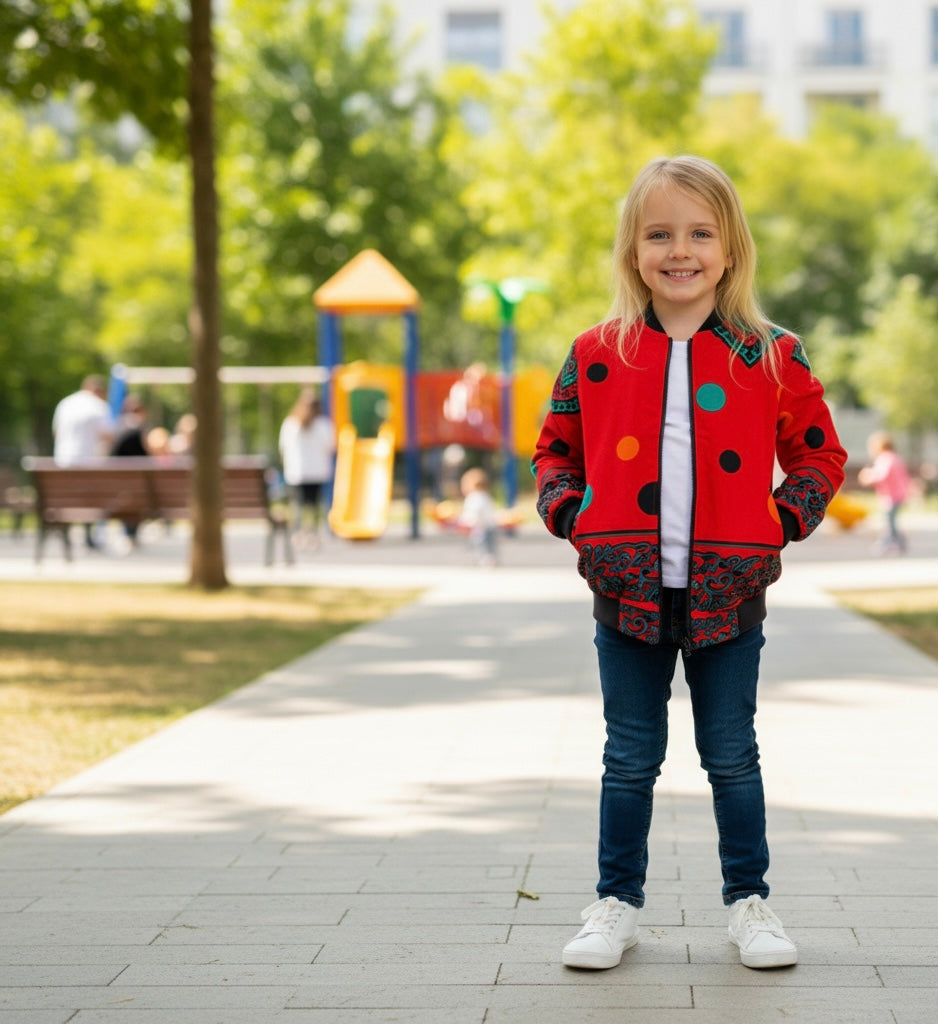Bomber enfant en tissu wax africain, veste colorée et unisexe parfaite pour un look tendance et culturel