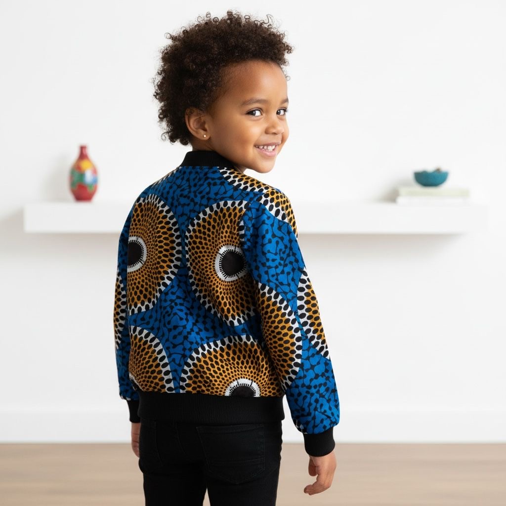 Bomber enfant ESEKA en wax africain – Veste artisanale mixte 2 à 12 ans