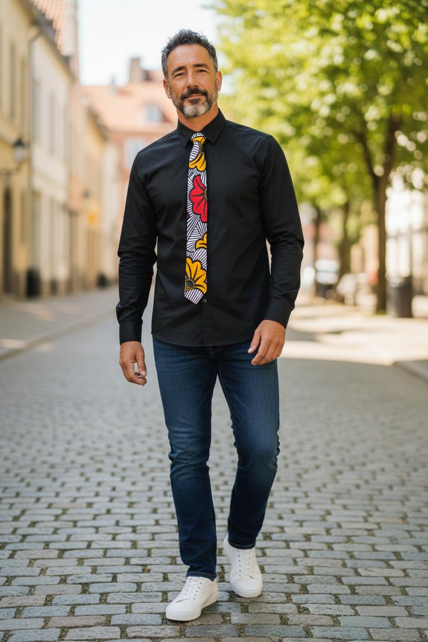 Cravate fleurie en tissu de cérémonie, cravate fine 6 cm pour homme et femme.