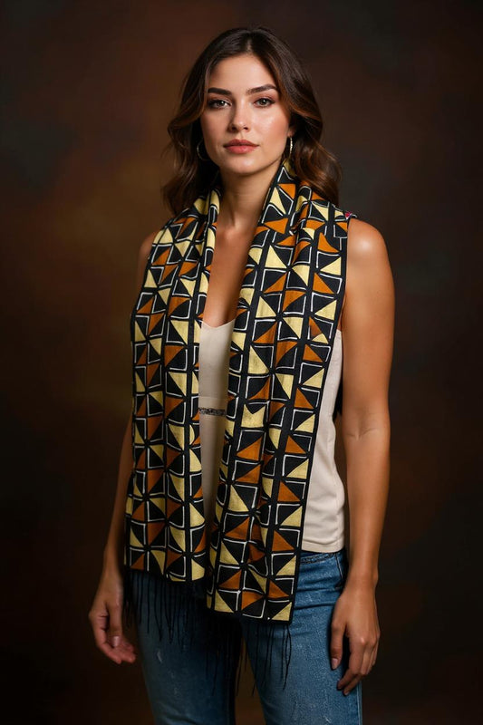 Écharpe mixte "Bomono" en tissu wax coloré,accessoire africain unisexe stylé et confortable.