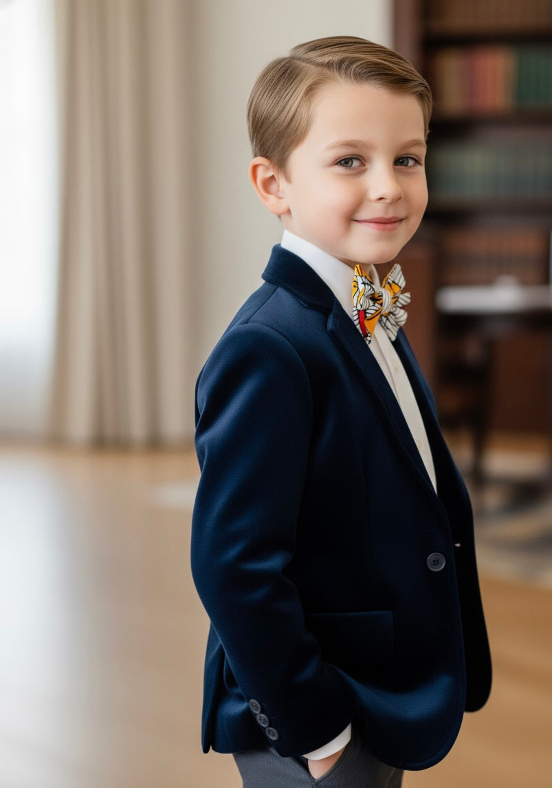 Accessoire enfant coloré en wax pour mariage – nœud papillon avec fermeture bouton.