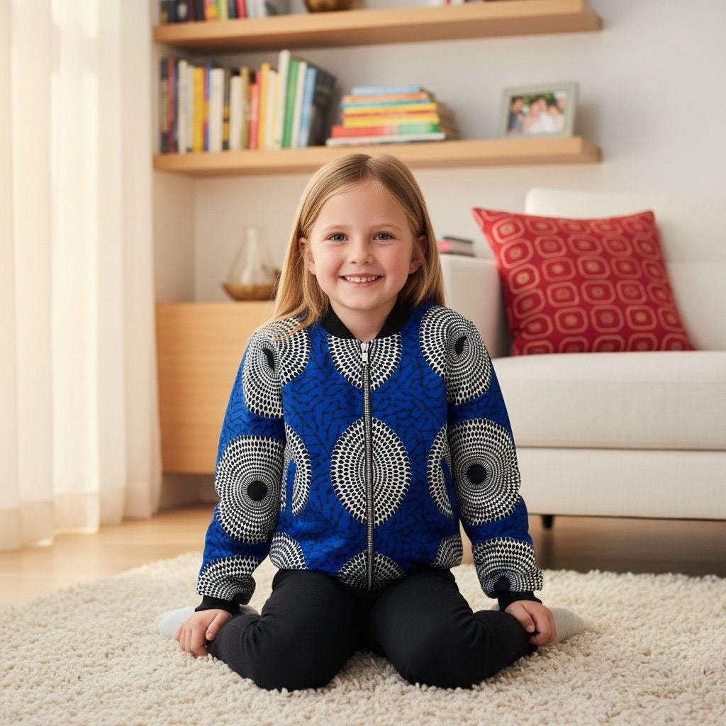 Bomber enfant MWANO en wax africain – Veste artisanale mixte 2 à 12 ans