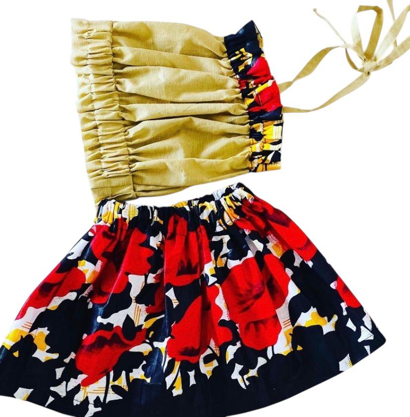Ensemble fille EWONDO 2/3 ans – Jupe wax coton mélangé et top sans manches fait-main – Look afro chic