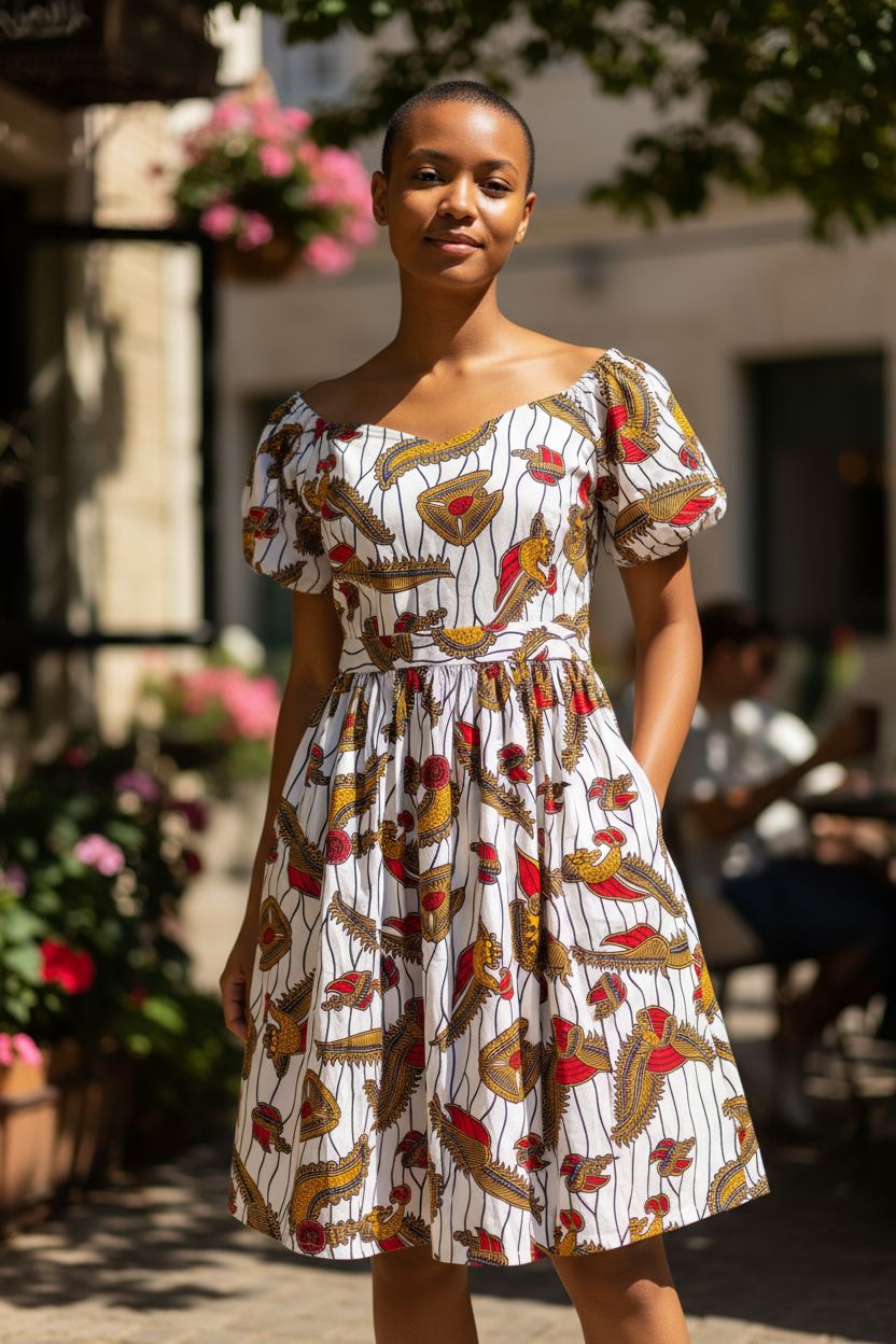 Robe épaule dénudée pour femme, manches à élastique et coupe fluide. Peut se porter avec une ceinture pour affiner la taille. Style bohème chic avec une touche féminine et estivale.
