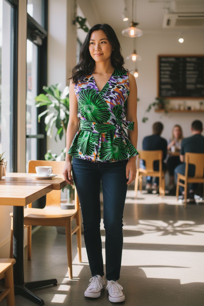 Top Femme Afro Chic en Wax MaVÉ – Top Portefeuille à Croiser et Nouer