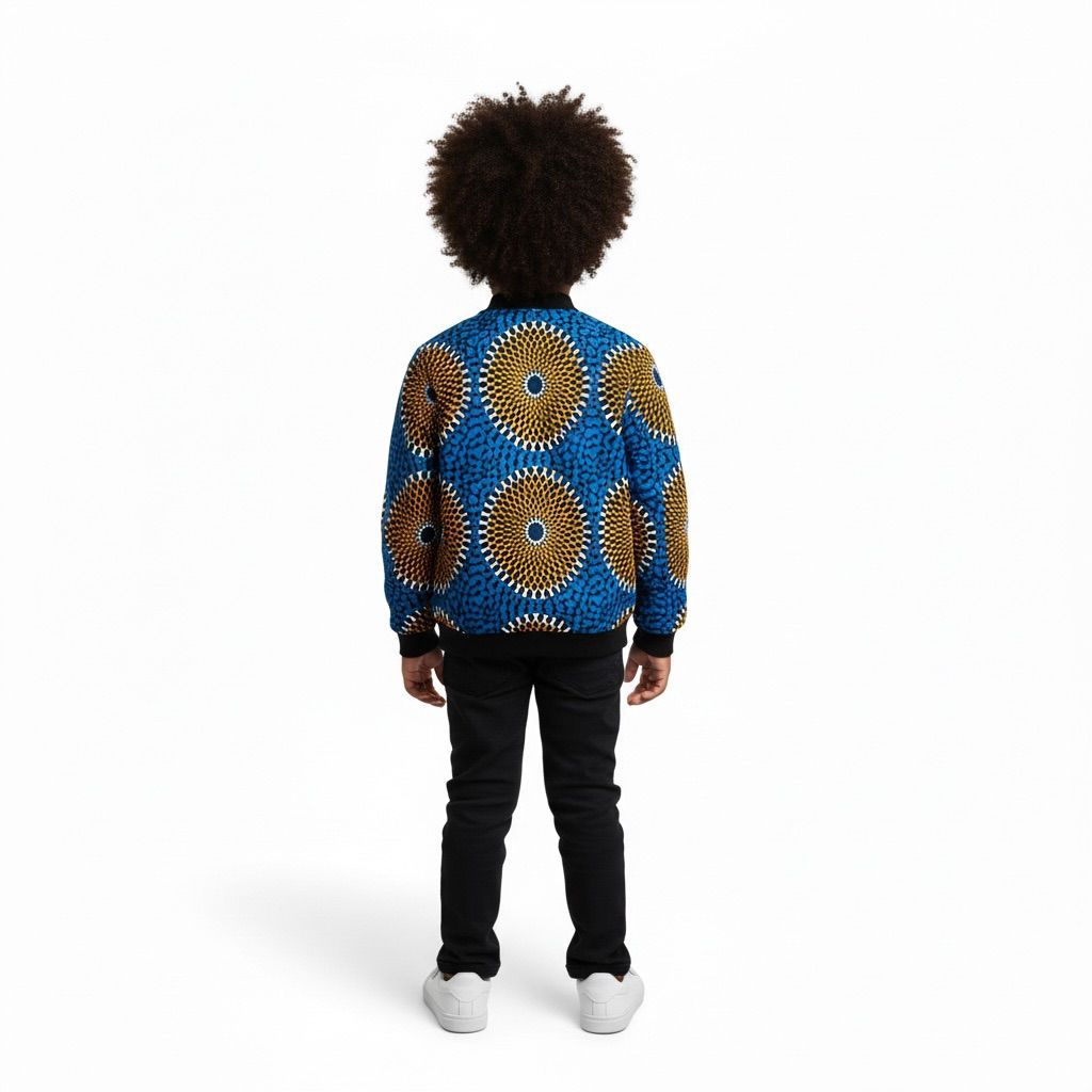 Bomber enfant ESEKA Duo – Wax afro-moderne bicolore | De 2 à 12 ans