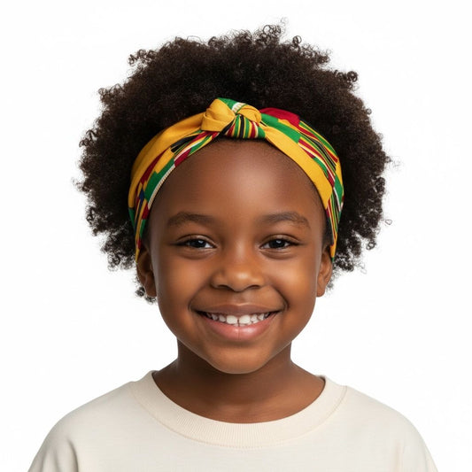 Bandeau enfant KENTE en wax coloré et popeline, fait main, élastique arrière