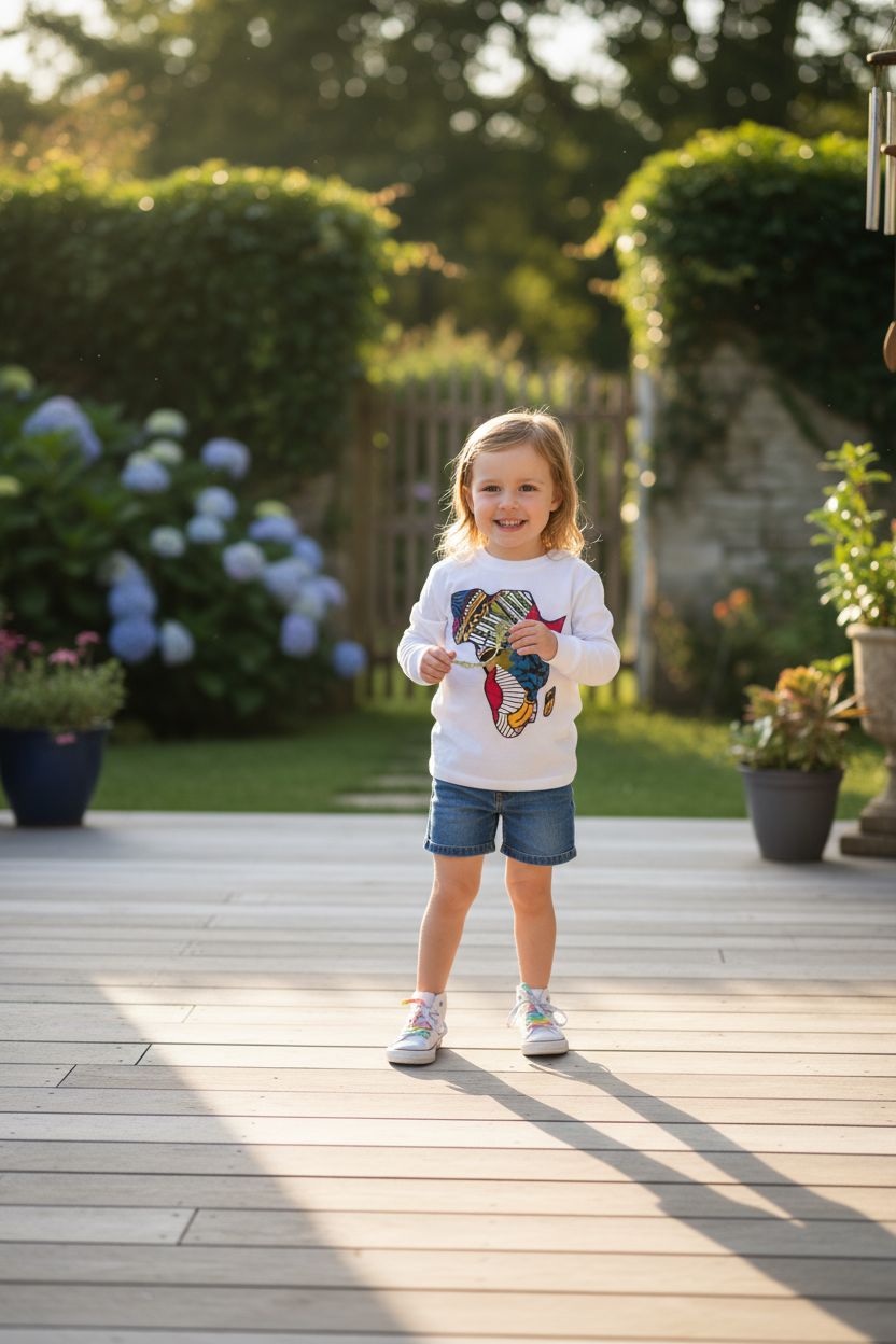 T-shirt unisexe enfant blanc coton carte Afrique patchwork