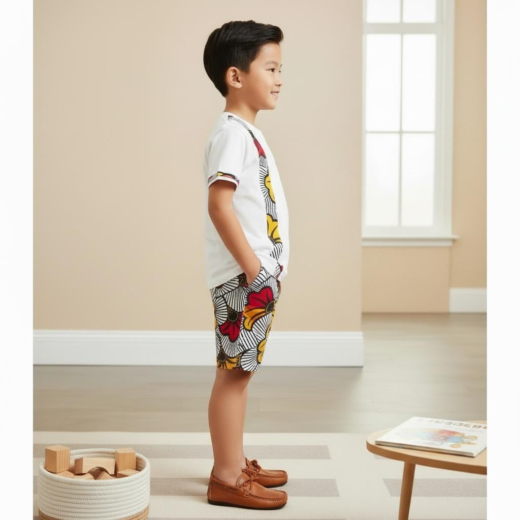 Ensemble wax garçon MPESA Play – tenue estivale africaine enfant