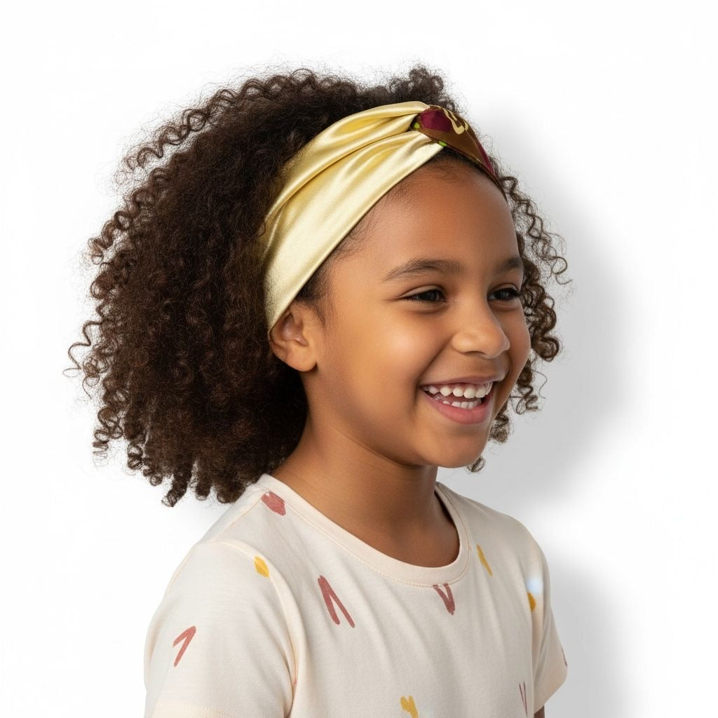 Accessoire cheveux enfant fait main en petite série – bandeau DINA wax et satin